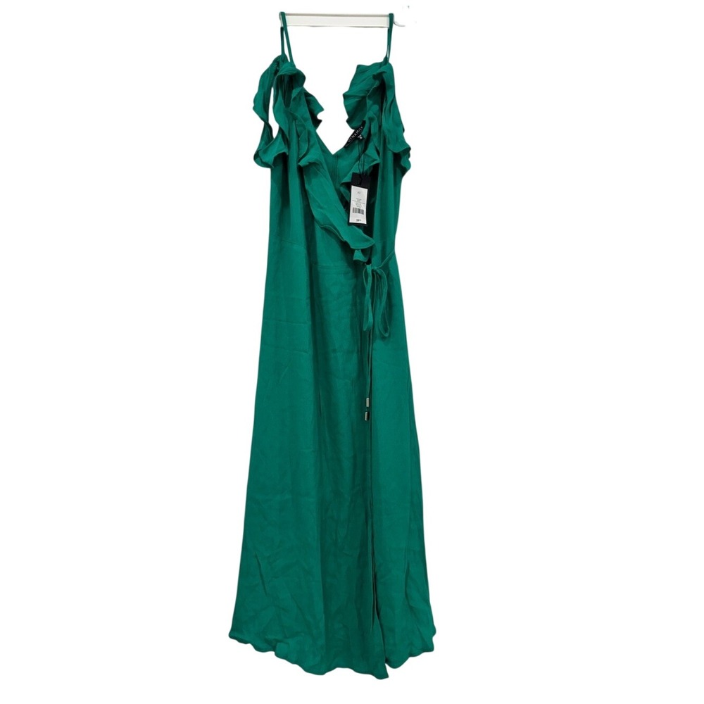NWT Dynamite Green Lake Cold Shoulder Ruffle Maxi Dress XS Emerald Wrap Style